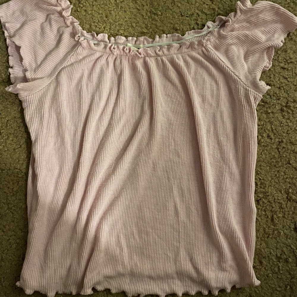 Off the Shoulder Pink Ruffle Shirt